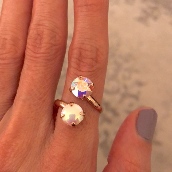 Aurora Borealis + Vintage White Swarovski Crystal Ring - Picture 6 of 14